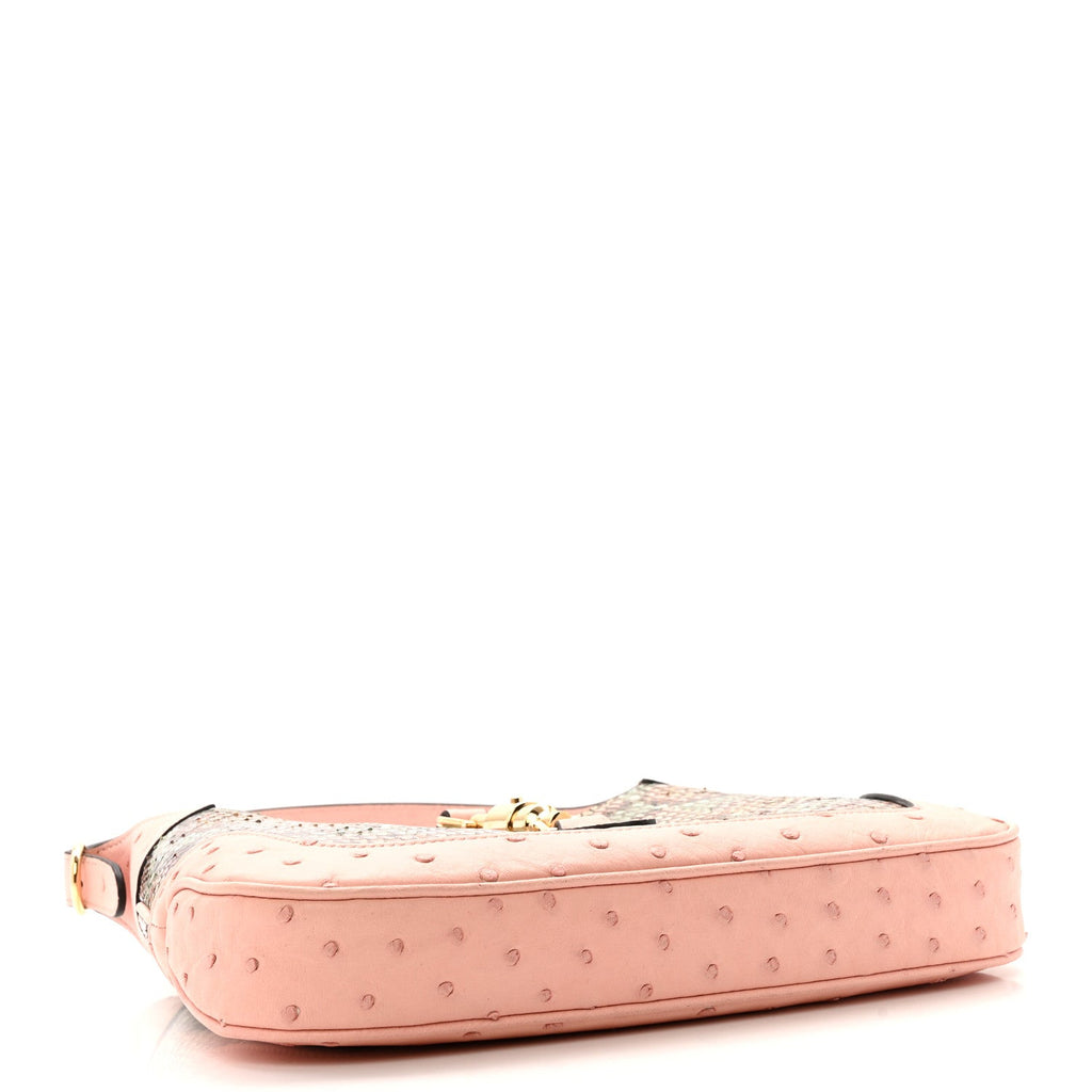 Gucci Snakeskin Ostrich Calfskin Small Jackie 1961 Hobo Pink Multicolor
