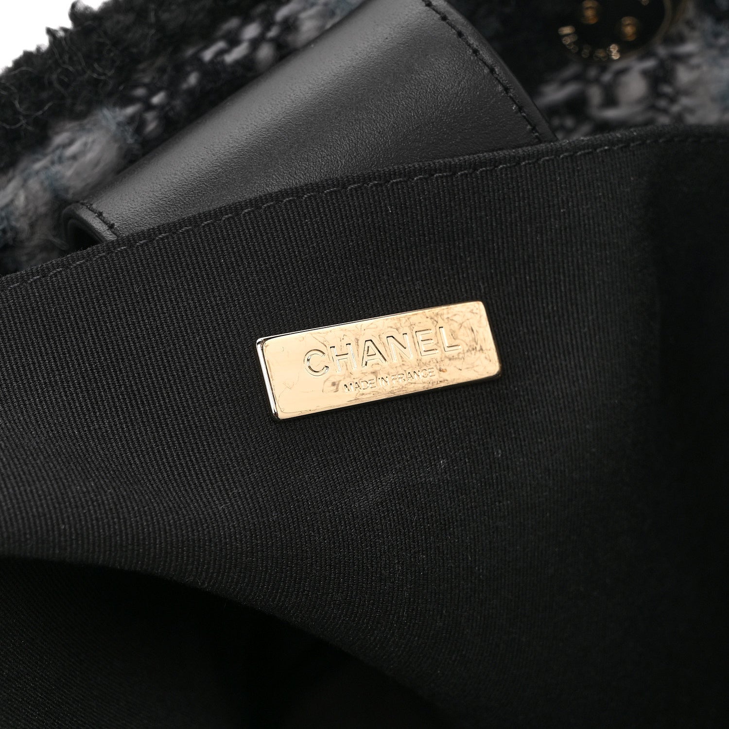 Chanel Tweed Shearling Quilted Lambskin Shopping Tote  Black Grey