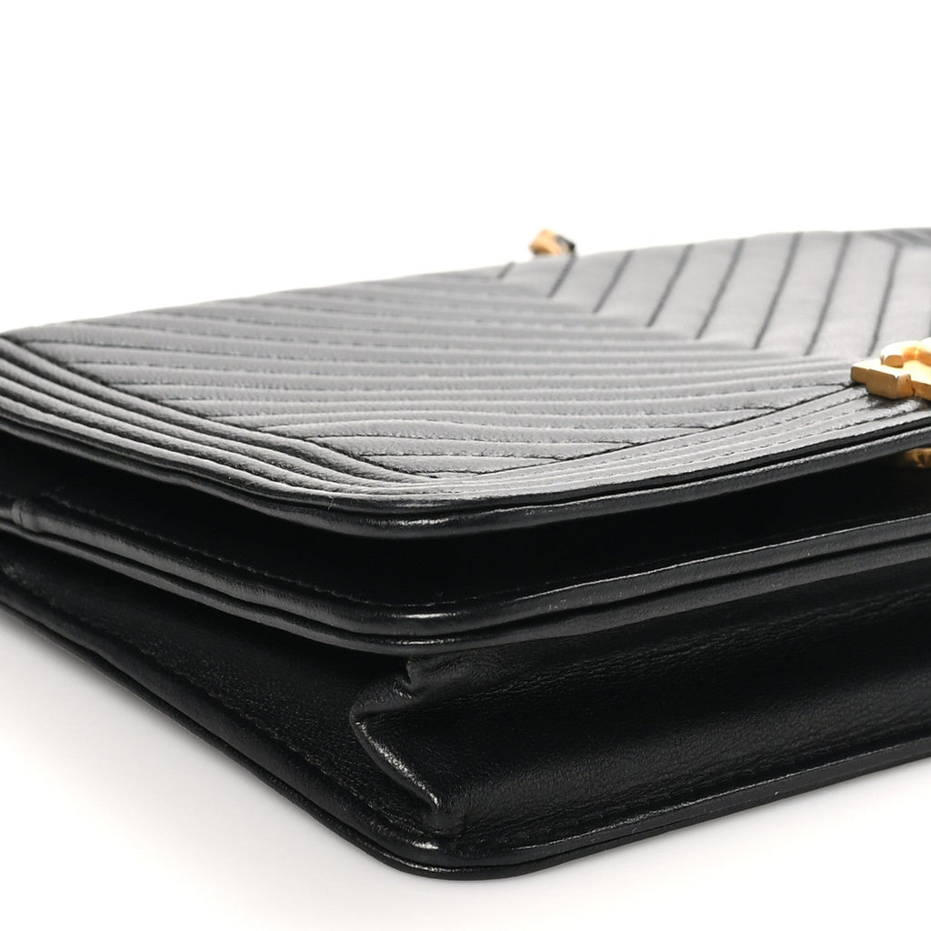 Chanel Lambskin Chevron Boy Wallet On Chain WOC Black