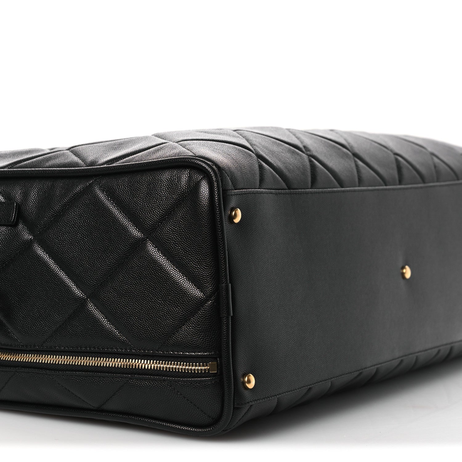 Chanel Shiny Grained Calfskin Quilted Large Travel Bowling Bag Black