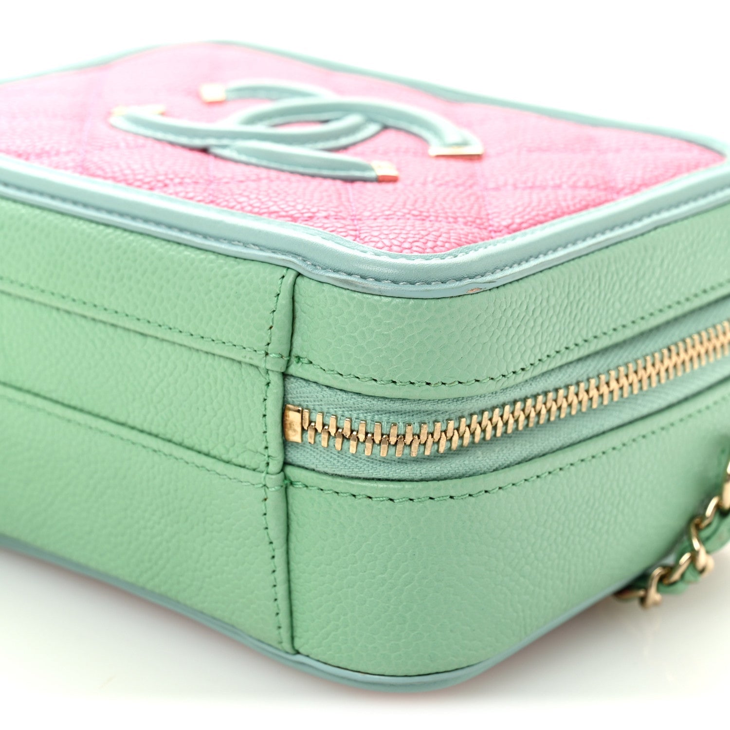 Chanel Caviar Quilted Small CC Filigree Vanity Case Pink Green Blue