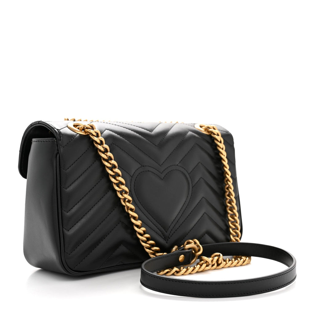 Gucci Calfskin Matelasse Small GG Marmont Shoulder Bag Black