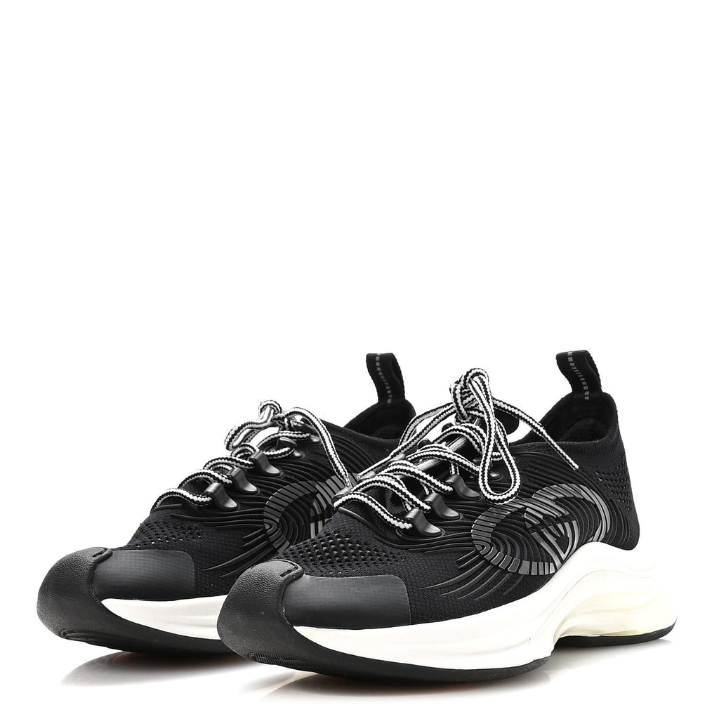 Gucci Technical Knit Fabric Waves Womens Gucci Run Sneakers 36 Black Loess