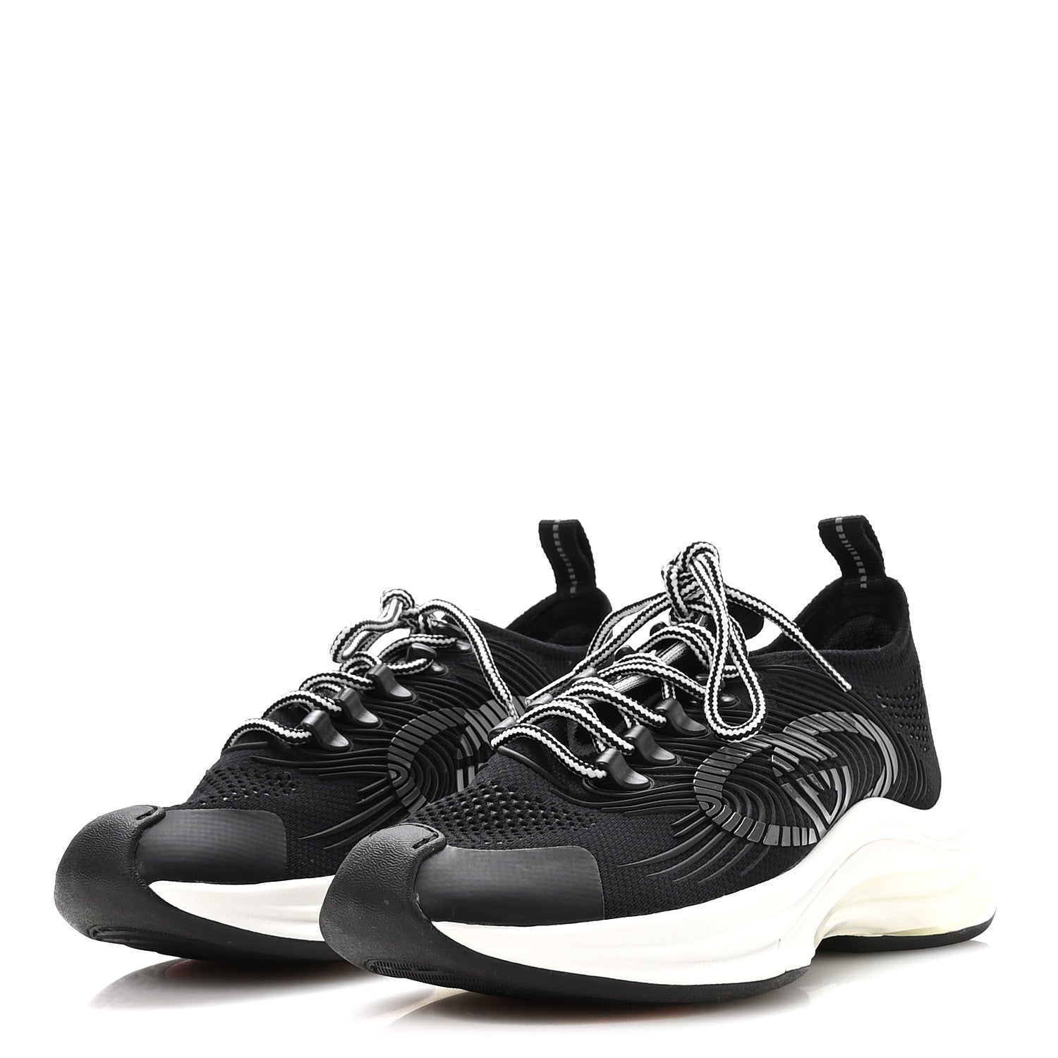 Gucci Technical Knit Fabric Waves Womens Gucci Run Sneakers 36 Black Loess