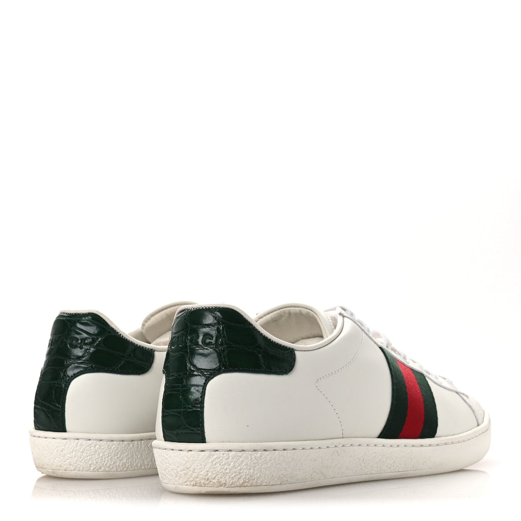 Gucci Calfskin Crocodile Web Womens Ace Sneakers 39 White Green