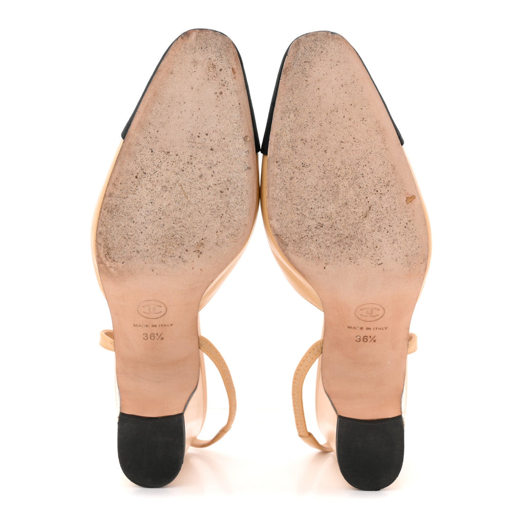 Goatskin Grosgrain Cap Toe CC Slingback Pumps 36.5 Beige Black