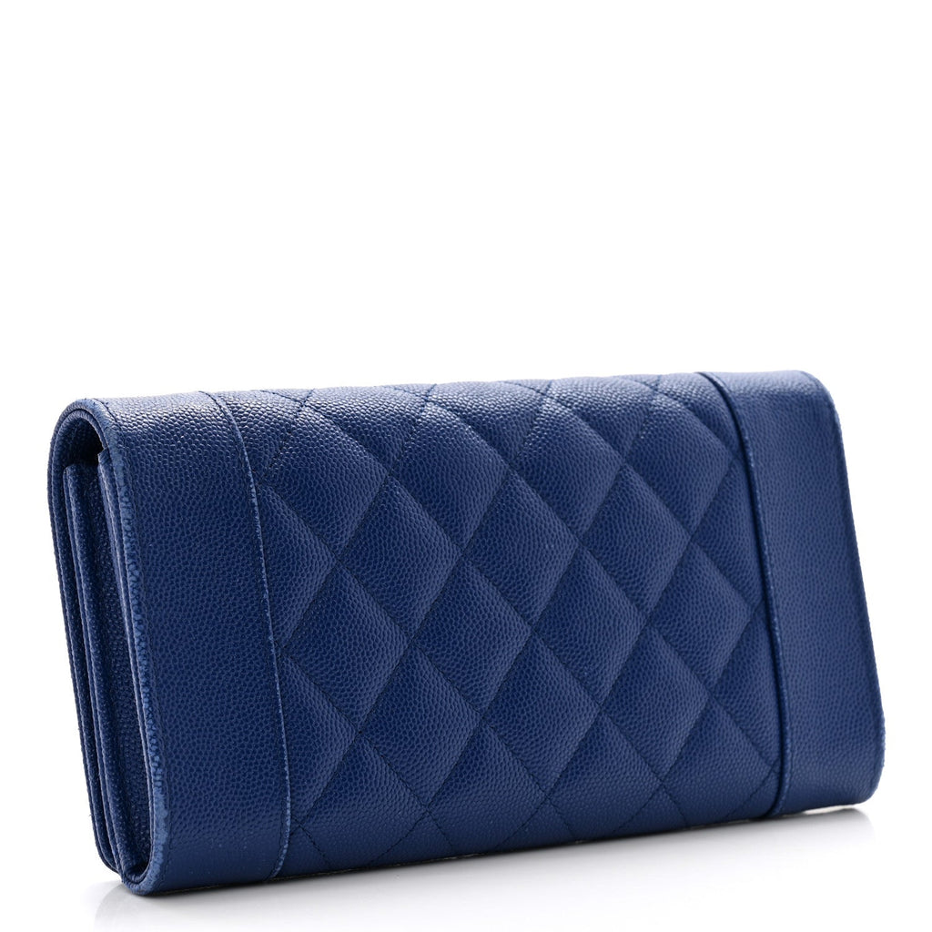 Caviar Quilted Mademoiselle Vintage Flap Wallet Blue