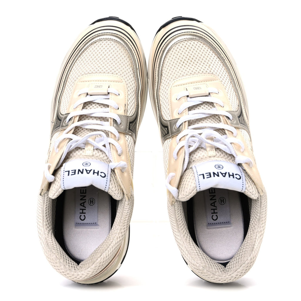 Fabric Laminated Calfskin Stretch CC Sneakers 41 Ivory White Silver