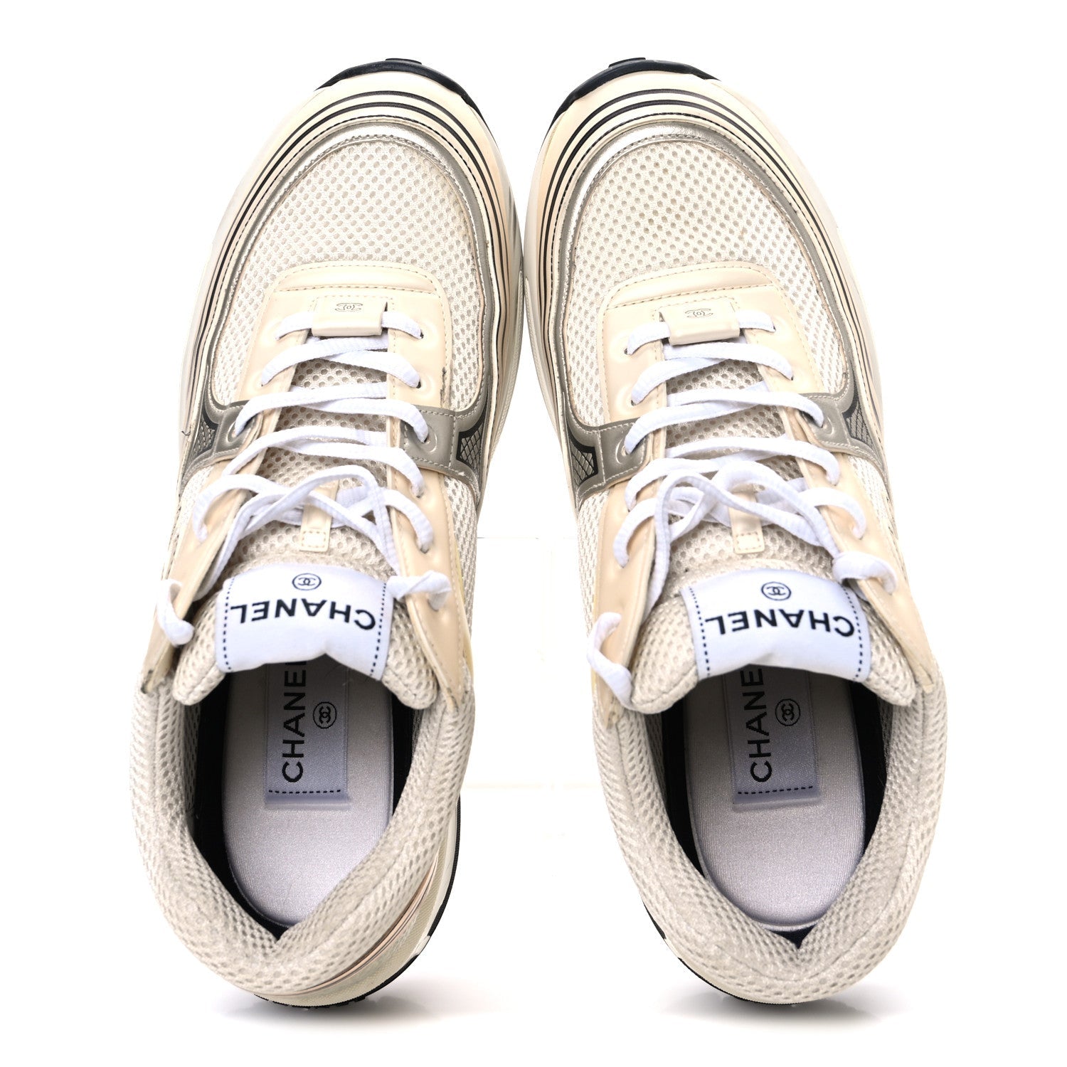 Fabric Laminated Calfskin Stretch CC Sneakers 41 Ivory White Silver