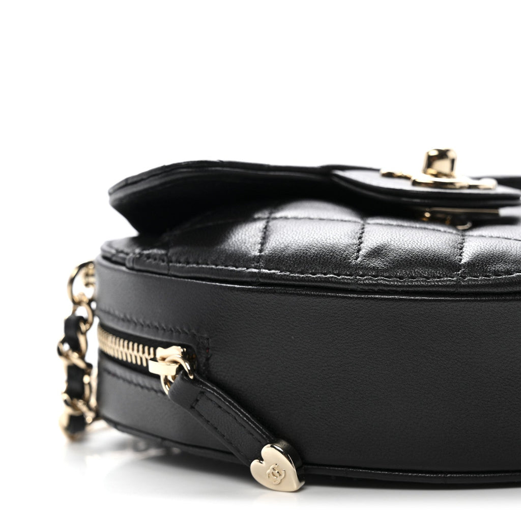Chanel Lambskin Quilted CC In Love Heart Clutch With Chain Black