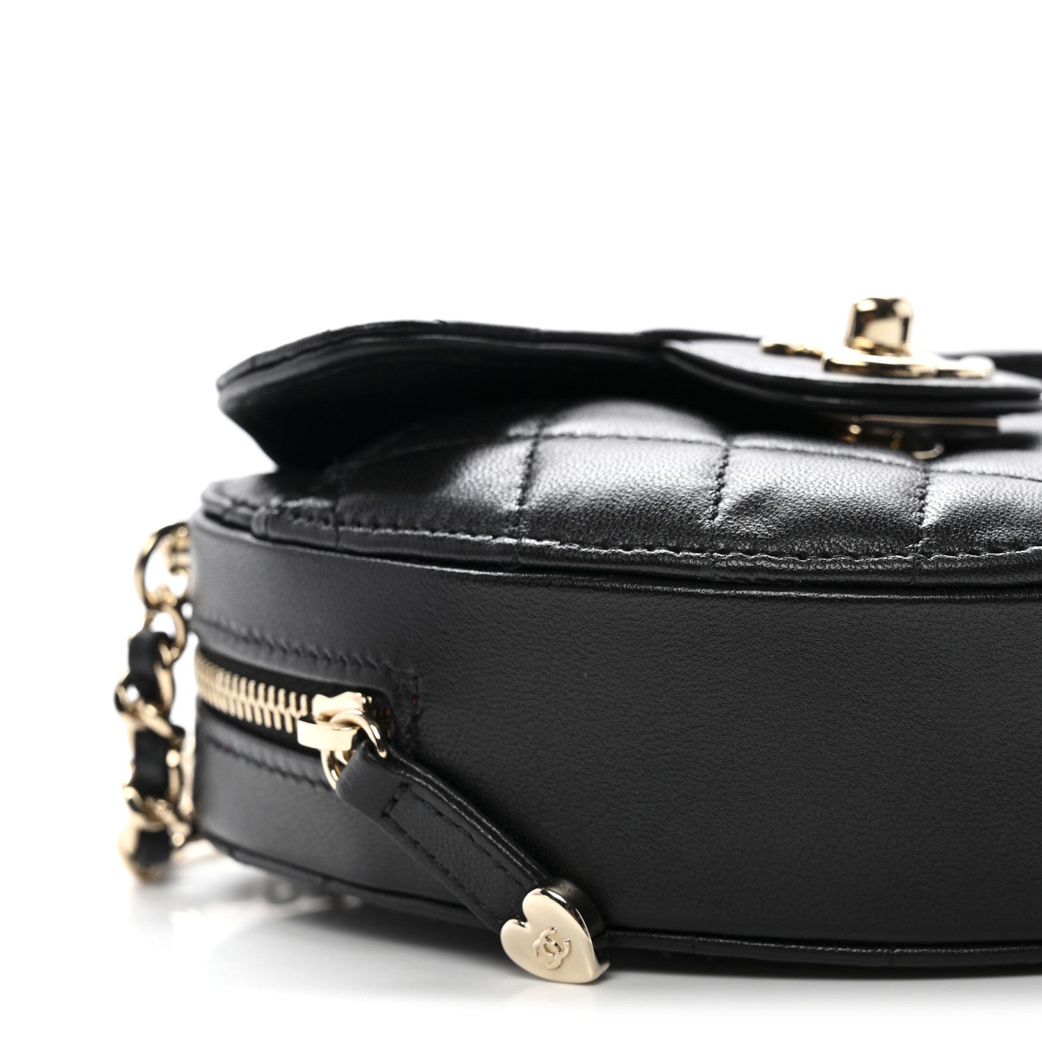 Chanel Lambskin Quilted CC In Love Heart Clutch With Chain Black