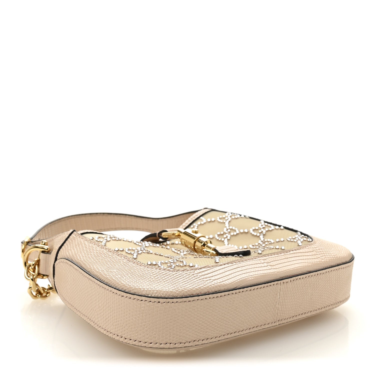 Gucci Lizard Mesh Crystal GG Monogram Mini Jackie 1961 Hobo Light Powder Skin Rose