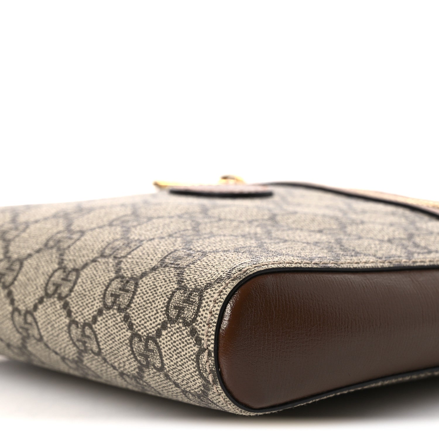 Gucci GG Supreme Monogram Azalea Calfskin Retro Interlocking G Flat Messenger Bag Beige Ebony Brown Sugar