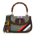Gucci GG Supreme Monogram Studded Calfskin Centum Medium Bamboo 1947 Top Handle Bag Beige Ebony Multicolor