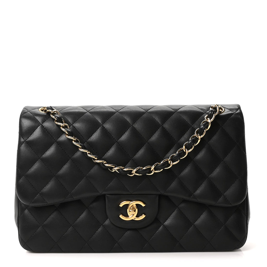 Chanel Lambskin Quilted Jumbo Double Flap Black
