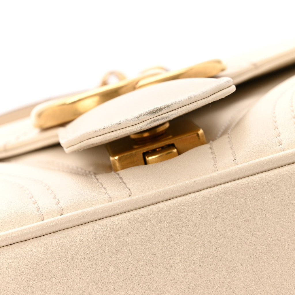 Gucci Calfskin Matelasse Small GG Marmont Shoulder Bag White