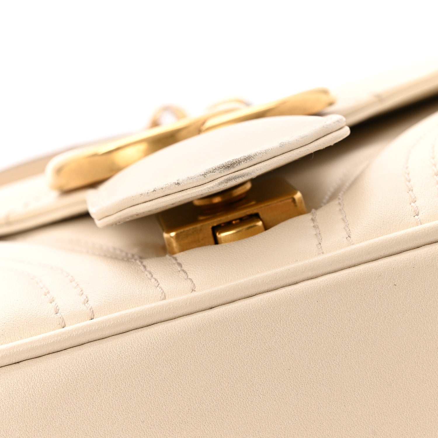 Gucci Calfskin Matelasse Small GG Marmont Shoulder Bag White