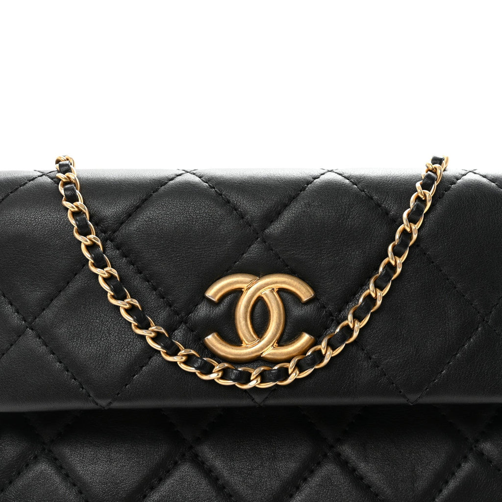 Chanel Calfskin Quilted Fold Over Clutch Black