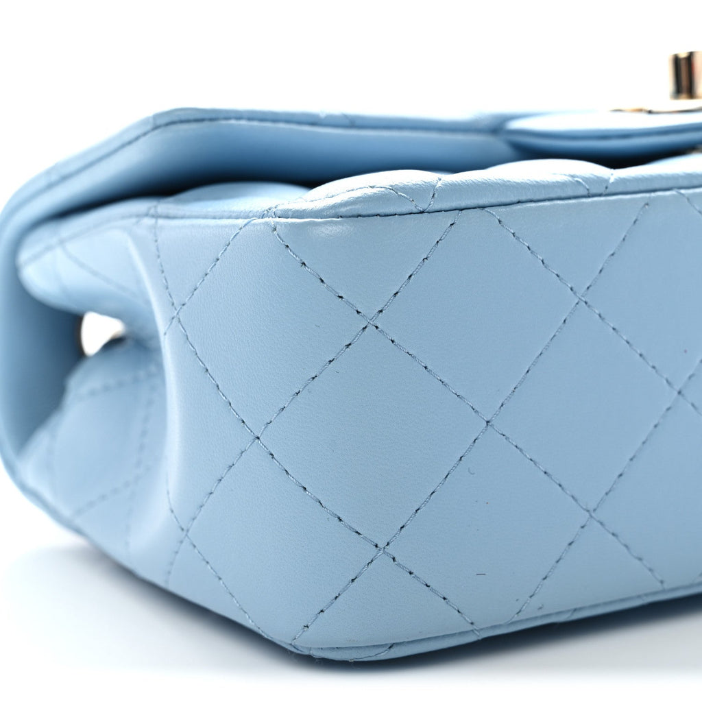 Chanel Lambskin Quilted Mini Rectangular Flap Light Blue