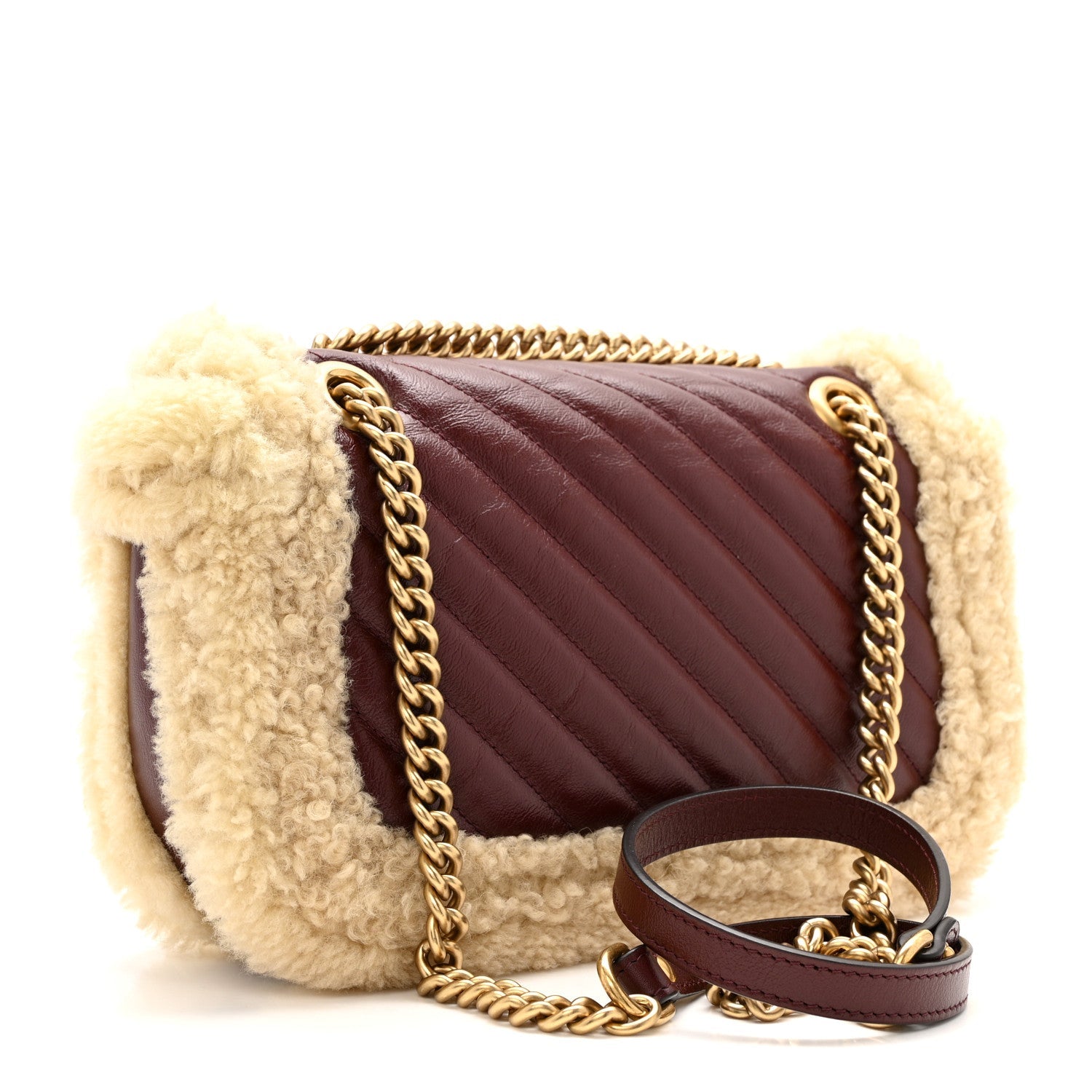 Gucci Azalea Calfskin Wool Matelasse Diagonal Small GG Marmont Shoulder Bag Sand Desert