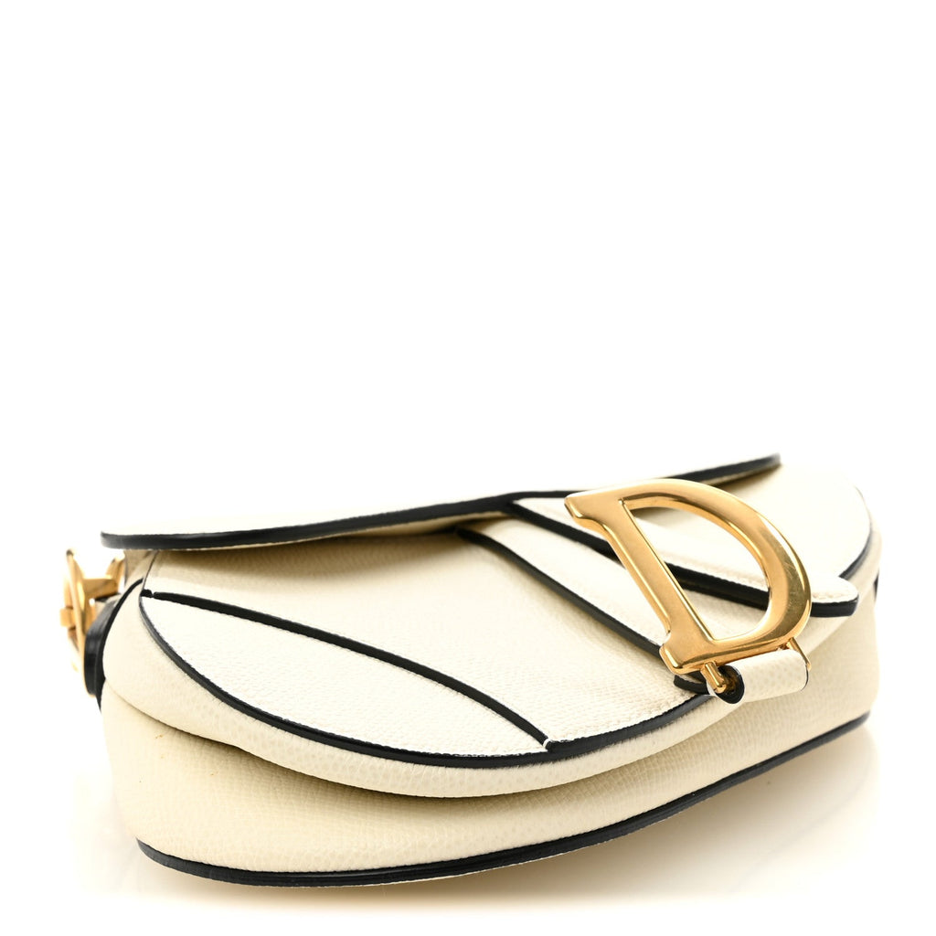 Christian Dior Grained Calfskin Mini Saddle Bag White