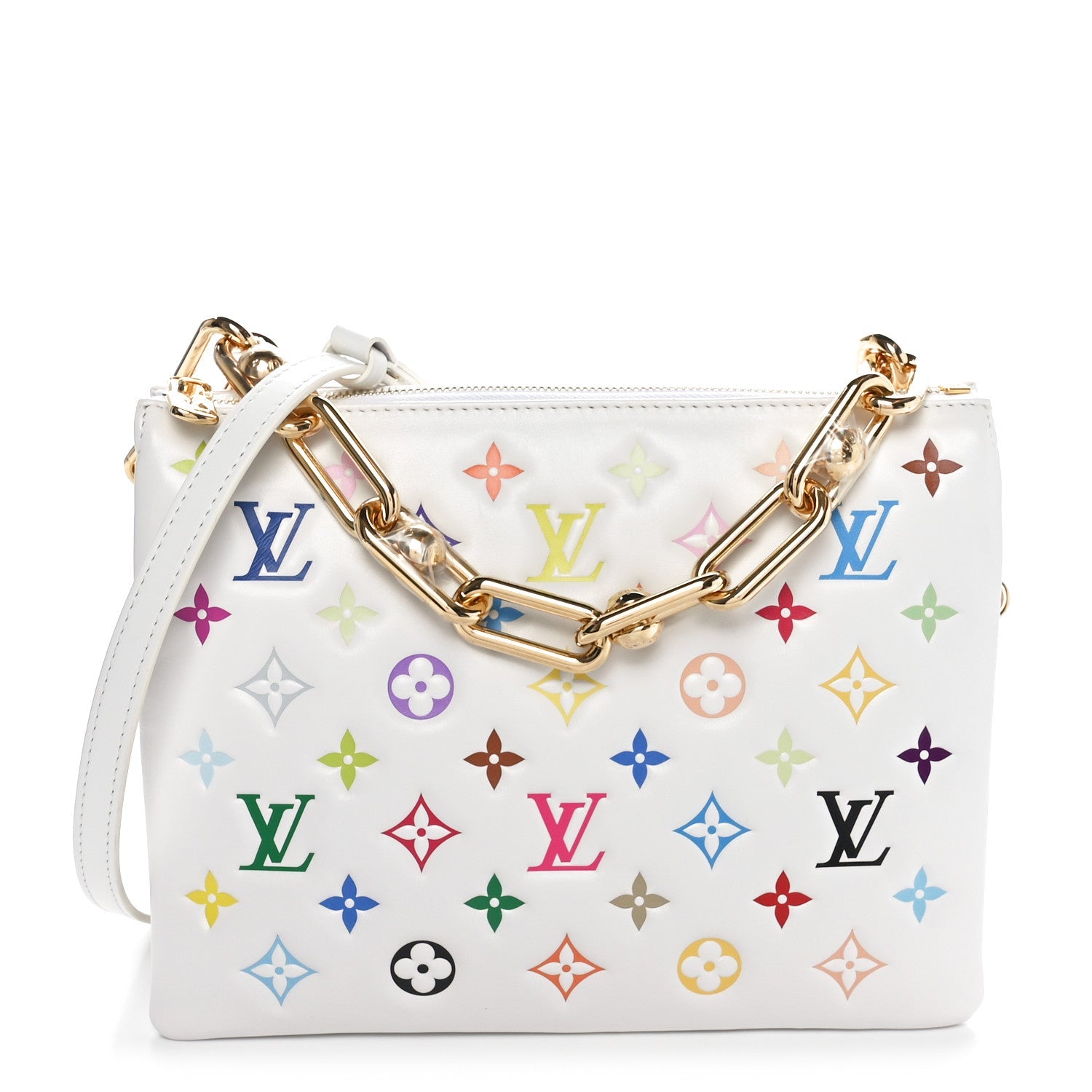 Louis Vuitton LV x TM Lambskin Embossed Monogram Coussin PM White Multicolor