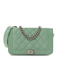 Chanel Caviar Quilted Boy Phone Holder Wallet On Chain Green
