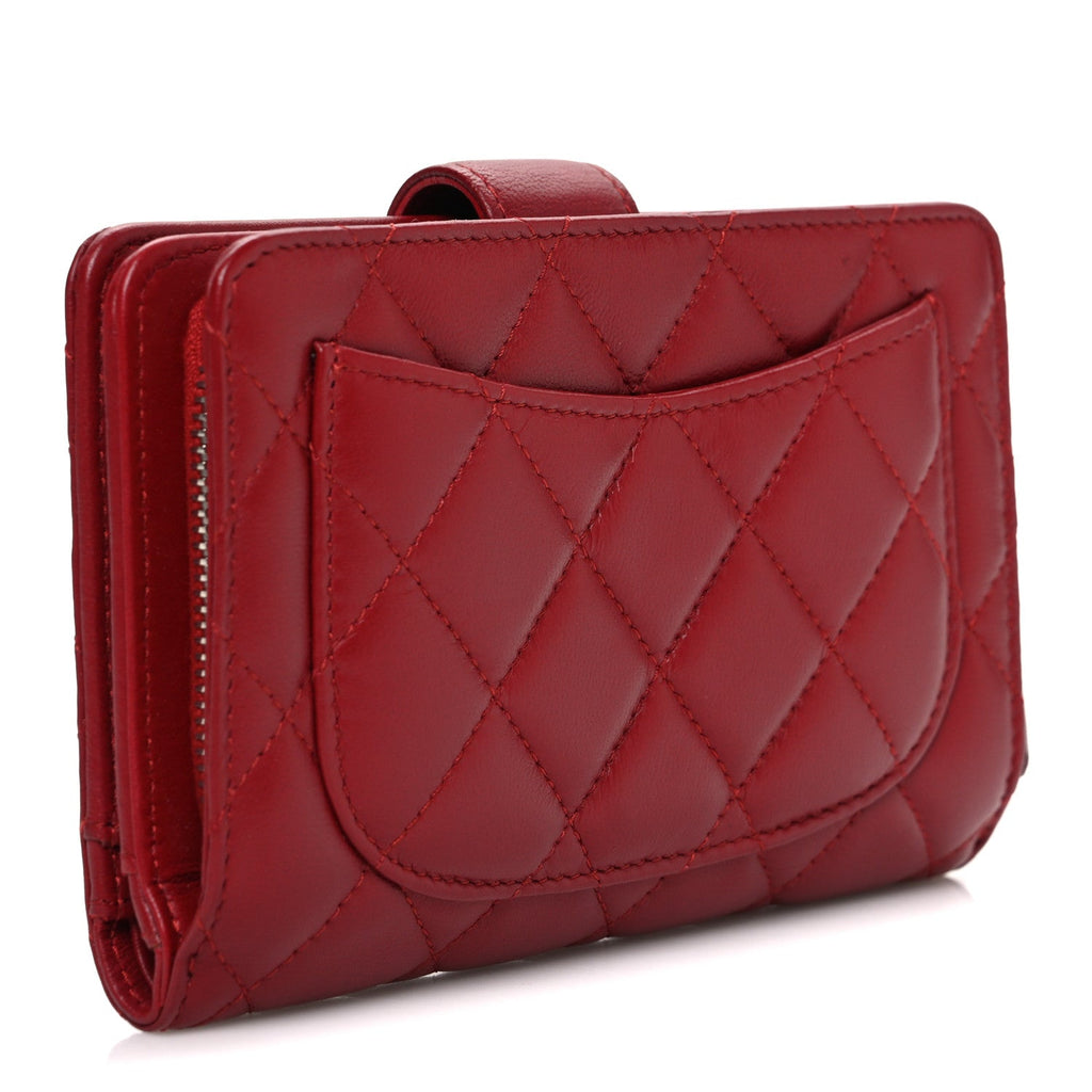 Lambskin Quilted CC French Wallet Red