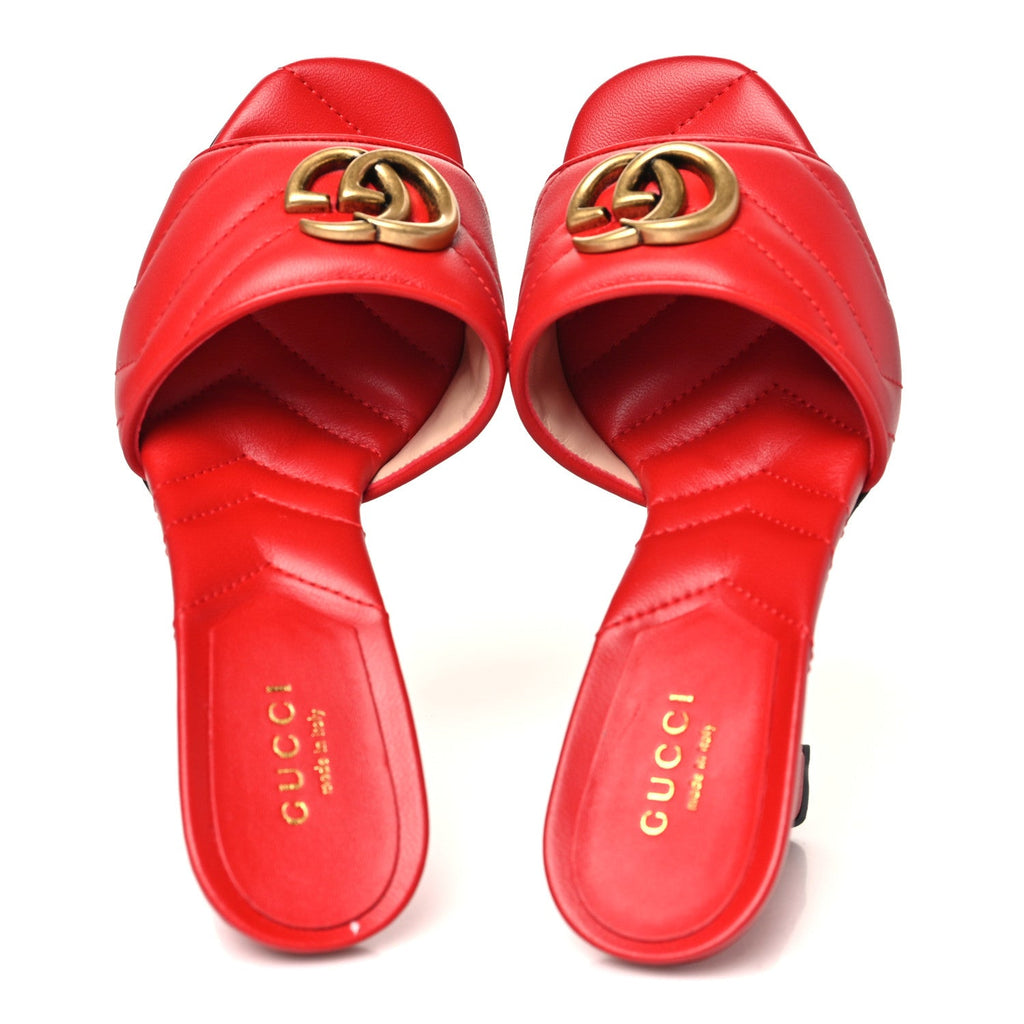 Gucci Nappa Matelasse GG Marmont 75mm Slide Sandals 35 Maple Red