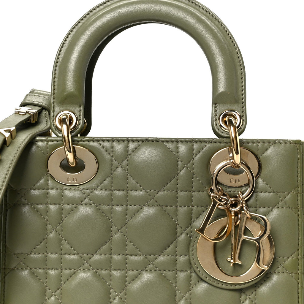 Christian Dior Lambskin Cannage Small My ABCDior Lady Dior Peyote Green
