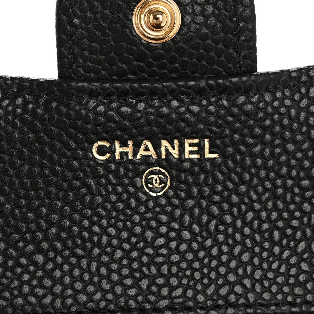 Caviar Quilted Compact Flap Wallet Black