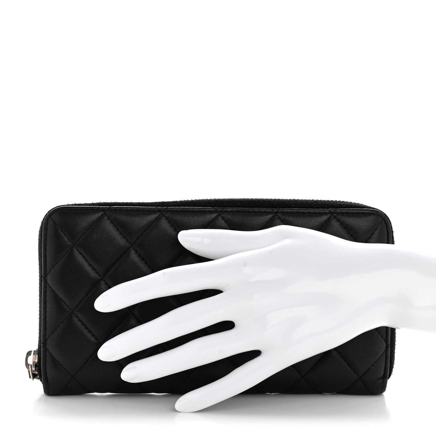 Lambskin Quilted Large Gusset Zip Around Wallet Black