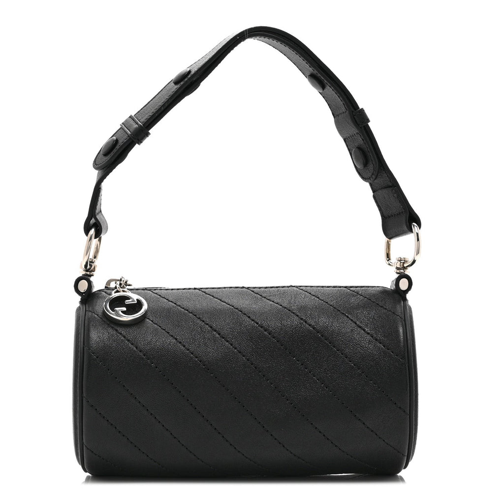 Gucci Sakai Be Green Calfskin Diagonal Stitched Mini Blondie Barrel Shoulder Bag Black