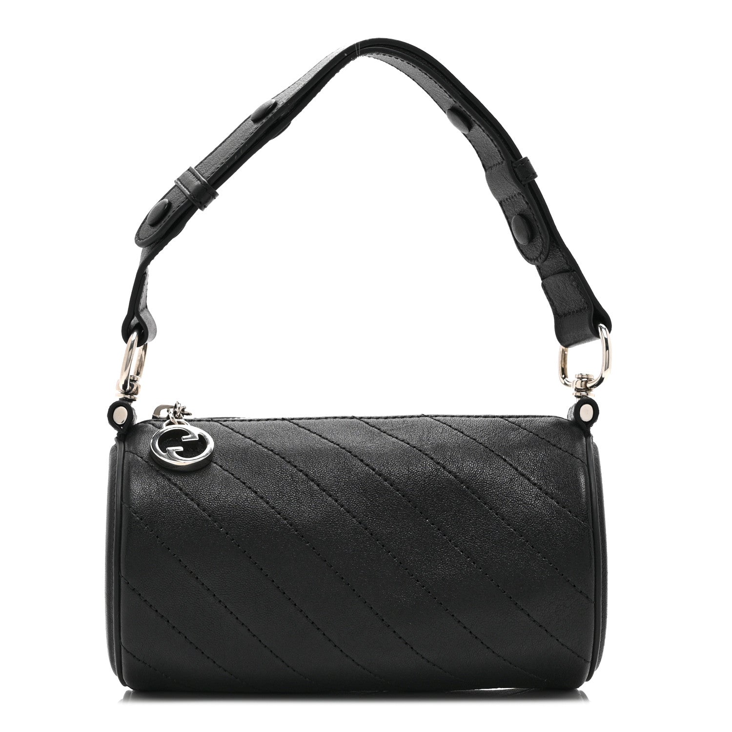 Gucci Sakai Be Green Calfskin Diagonal Stitched Mini Blondie Barrel Shoulder Bag Black