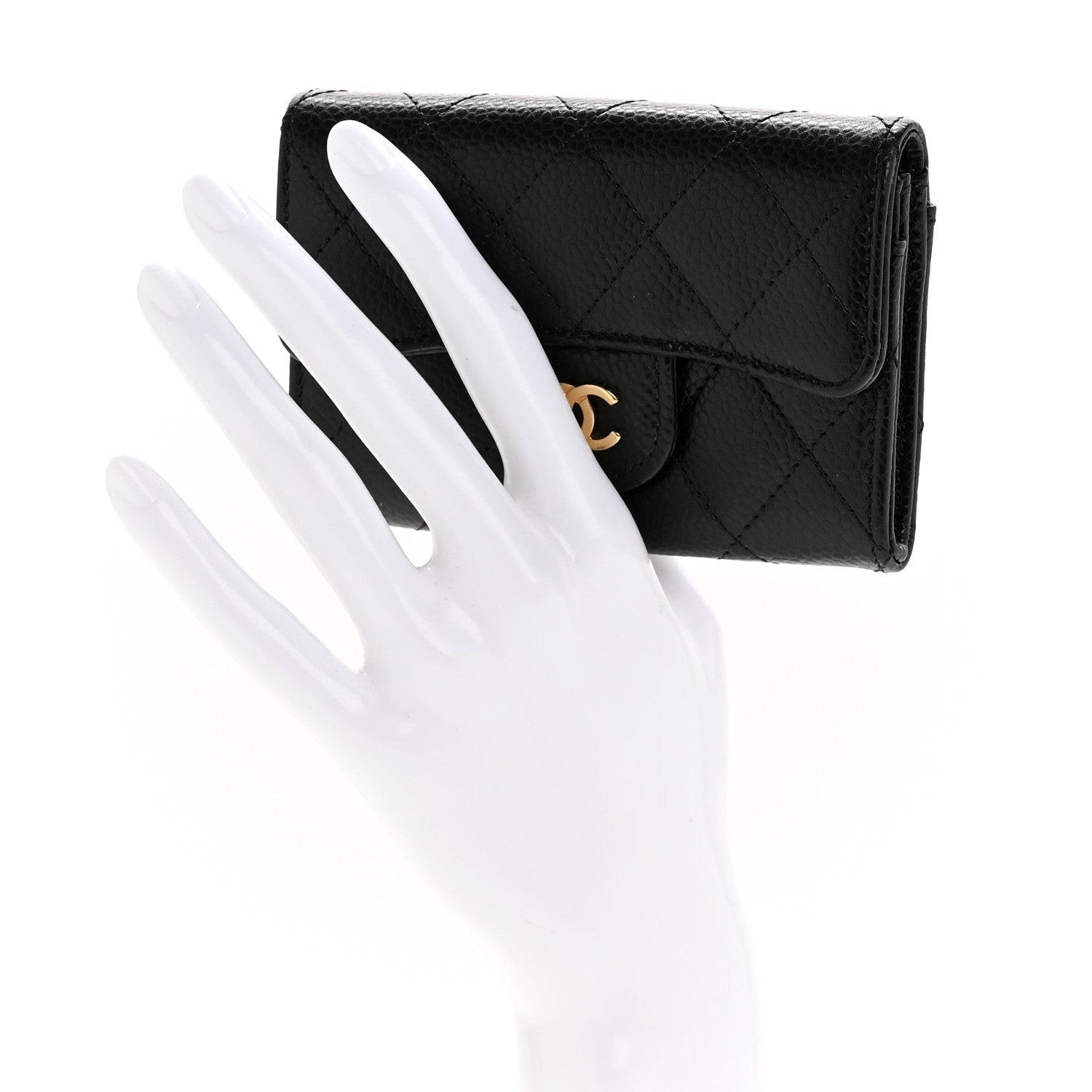 Caviar Quilted Flap Card Holder Wallet Black
