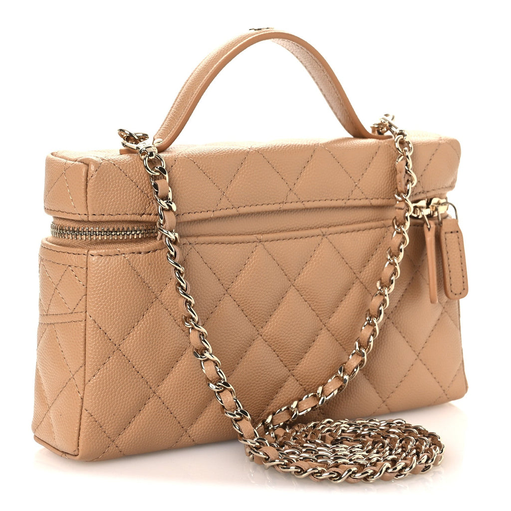 Caviar Quilted Trendy Handle Slim Vanity Beige
