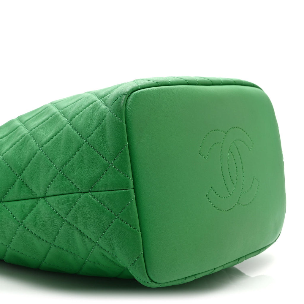 Chanel Lambskin Quilted Large Perfect Meeting Hobo Green