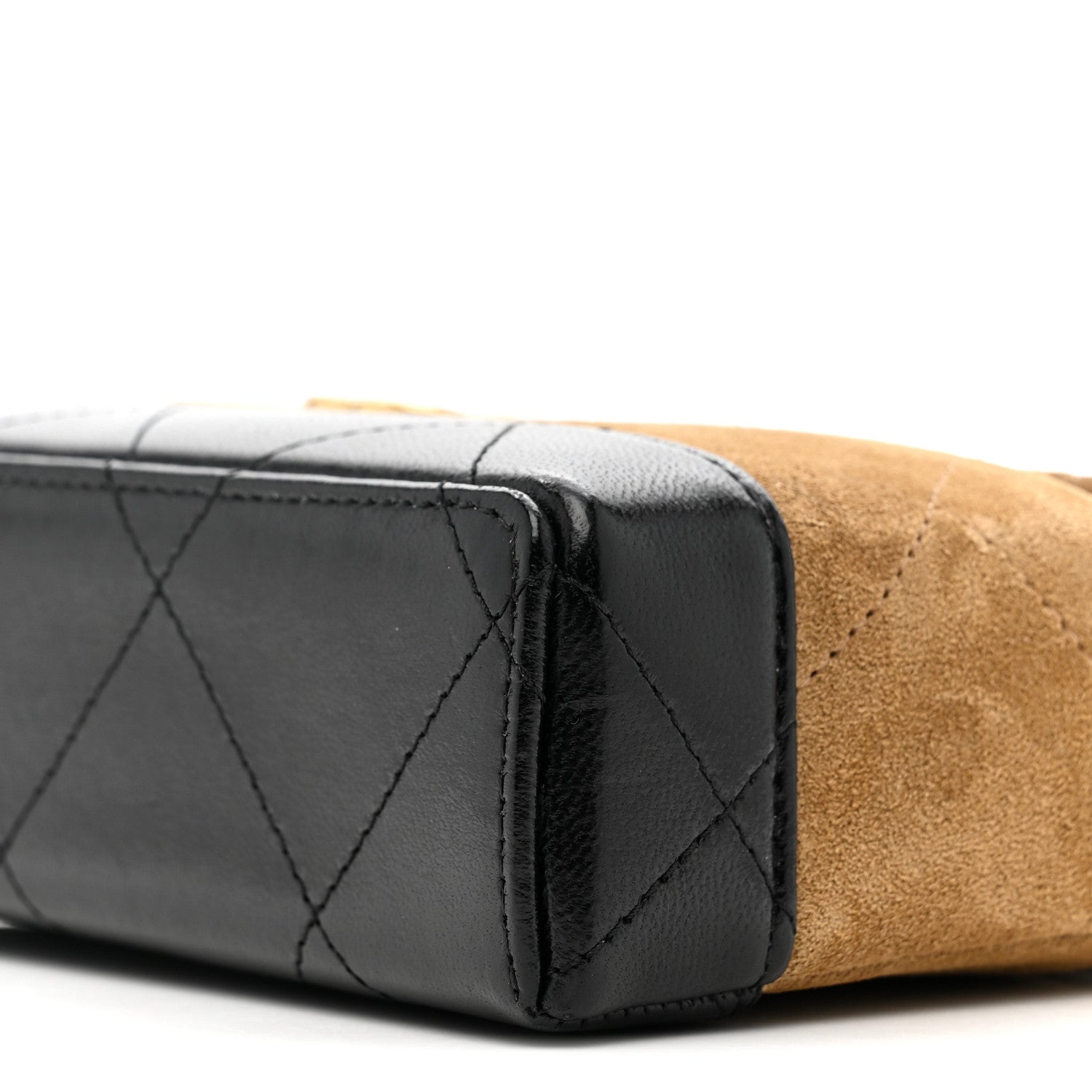Chanel Suede Calfskin Shiny Lambskin Quilted Top Handle Slim Vanity Case With Chain Beige Black