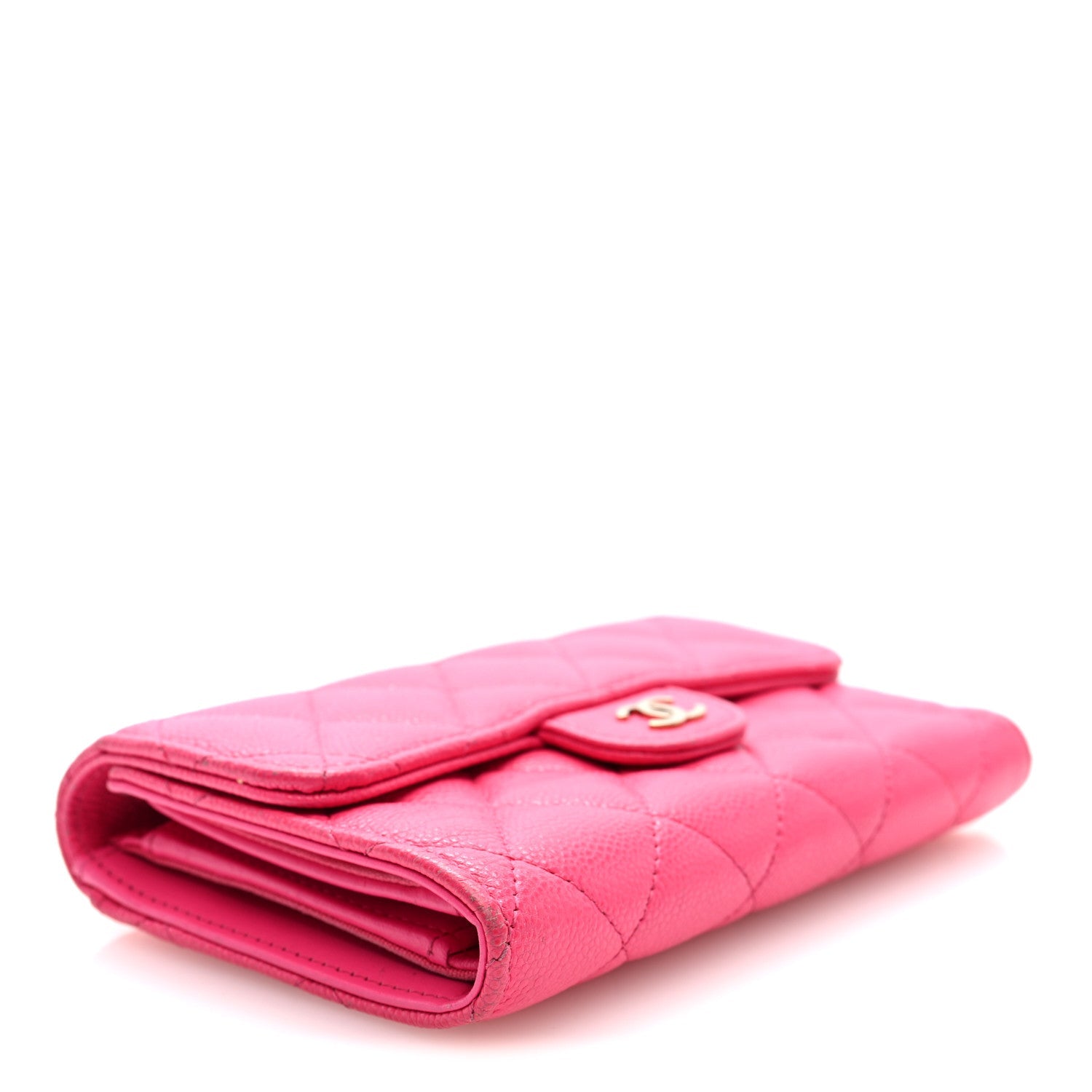 Caviar Quilted Medium Flap Wallet Dark Pink