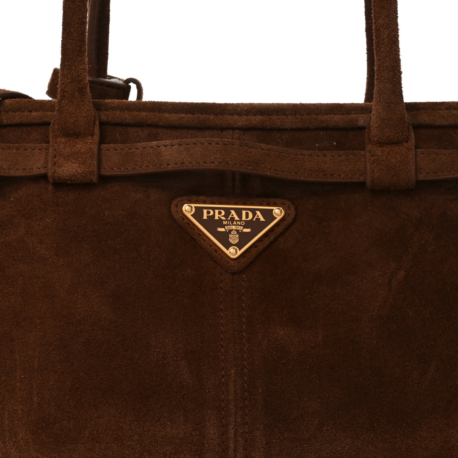 Prada Suede Triangle Medium Bonnie Shoulder Bag Cacao