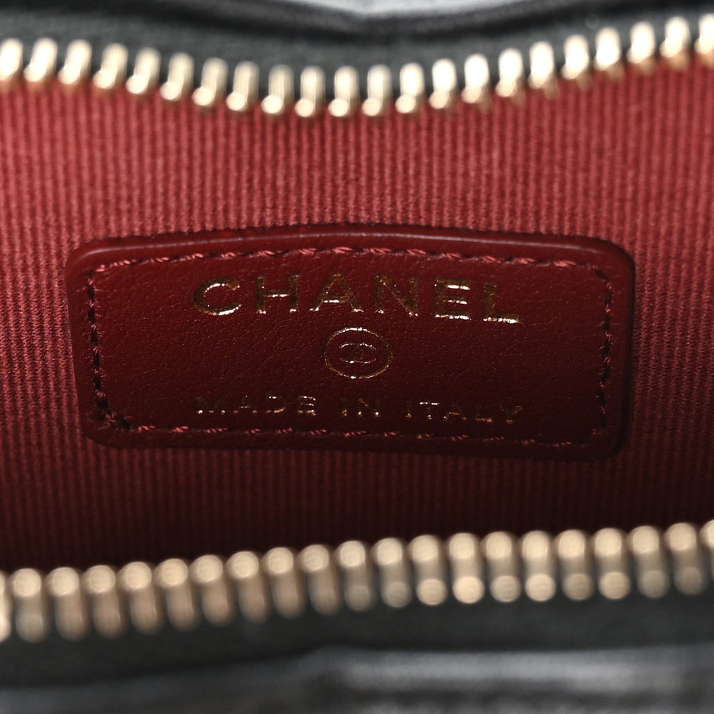 Chanel Lambskin Quilted CC In Love Heart Waist Belt Bag With Chain Black