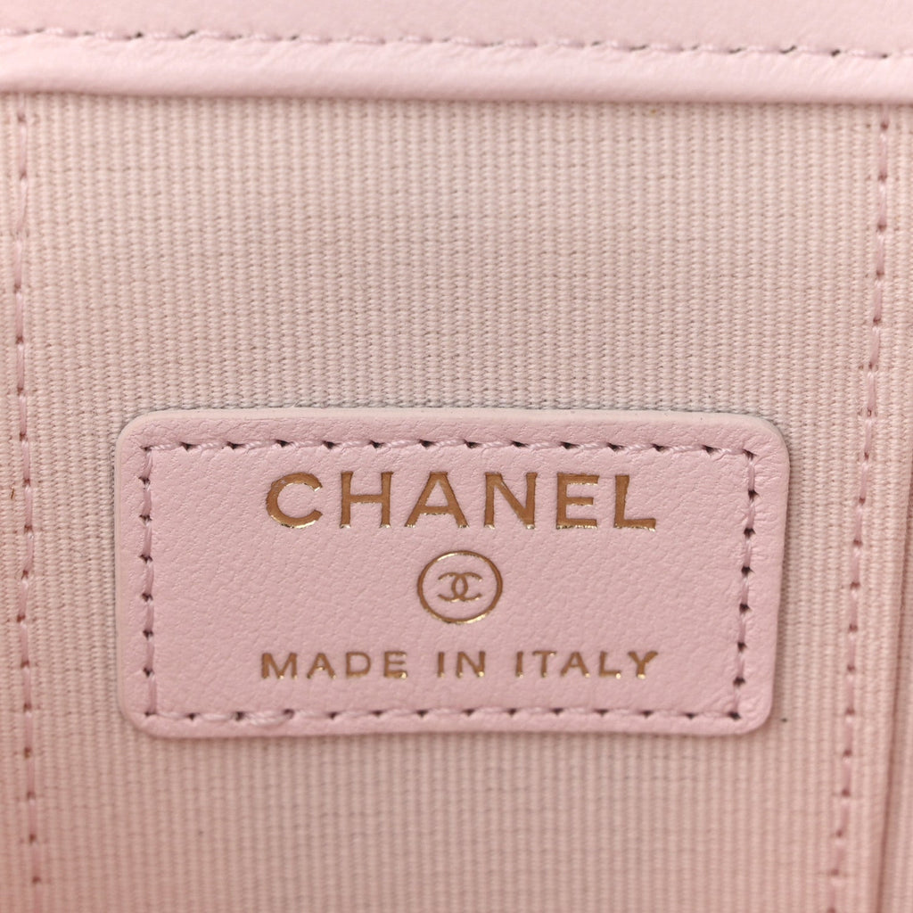 Chanel Lambskin Quilted Mini Vanity Case With Pearl Chain Light Pink
