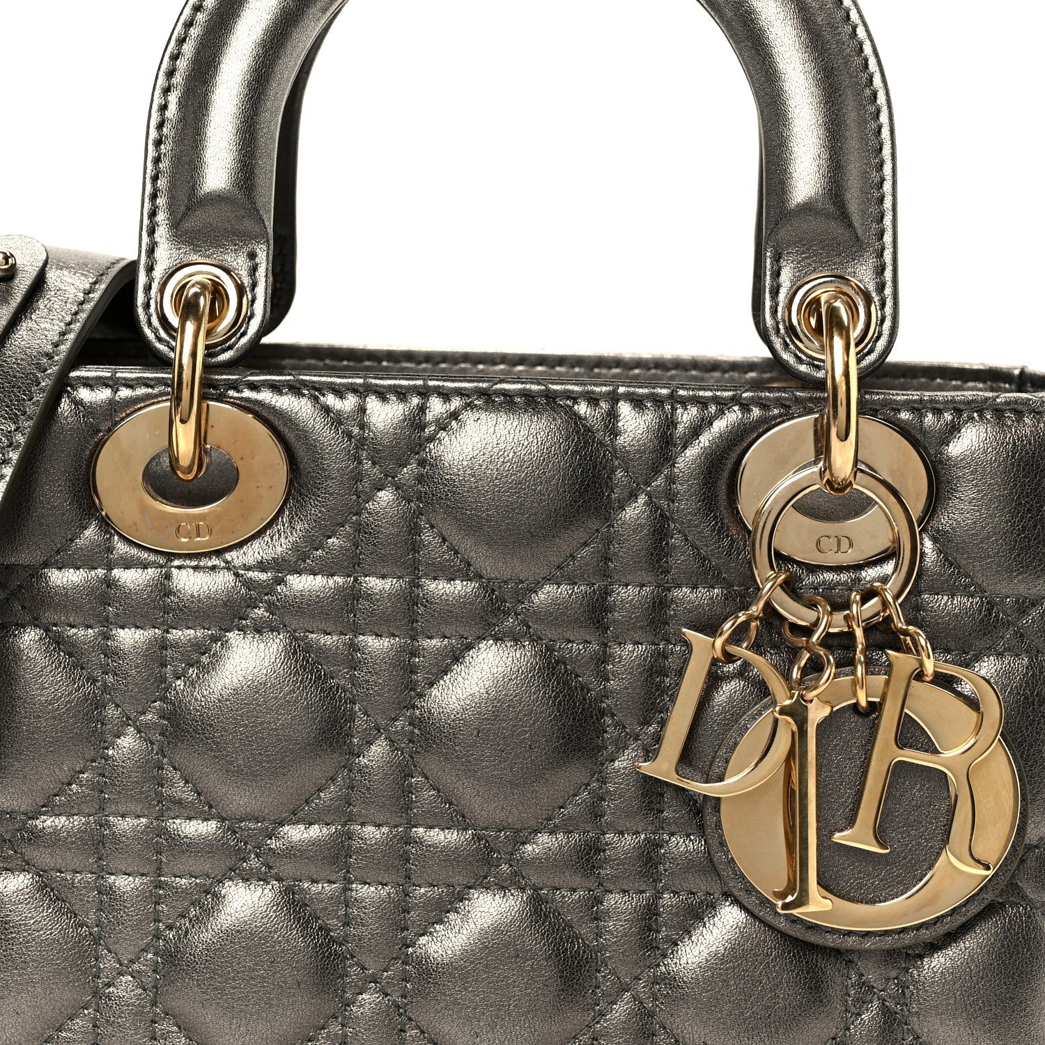 Christian Dior Metallic Lambskin Cannage Small My ABCDior Lady Dior Dark Silver