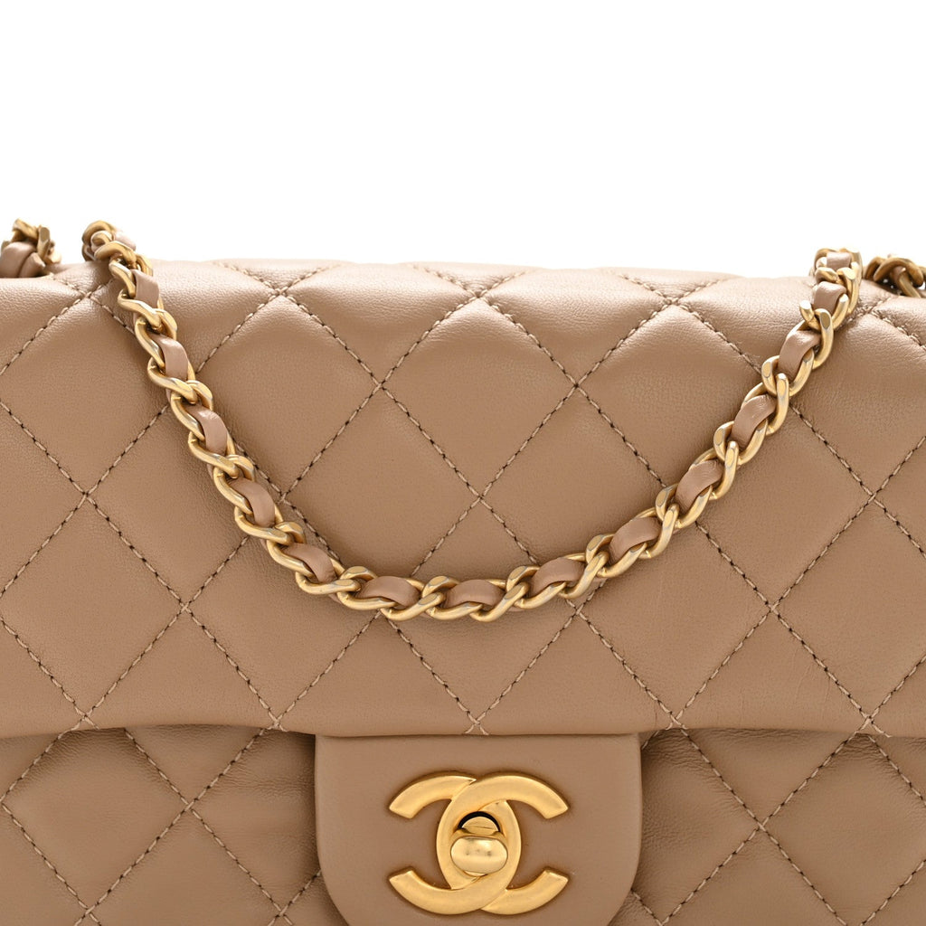 Chanel Lambskin Quilted Mini Rectangular Pearl Crush Flap Beige