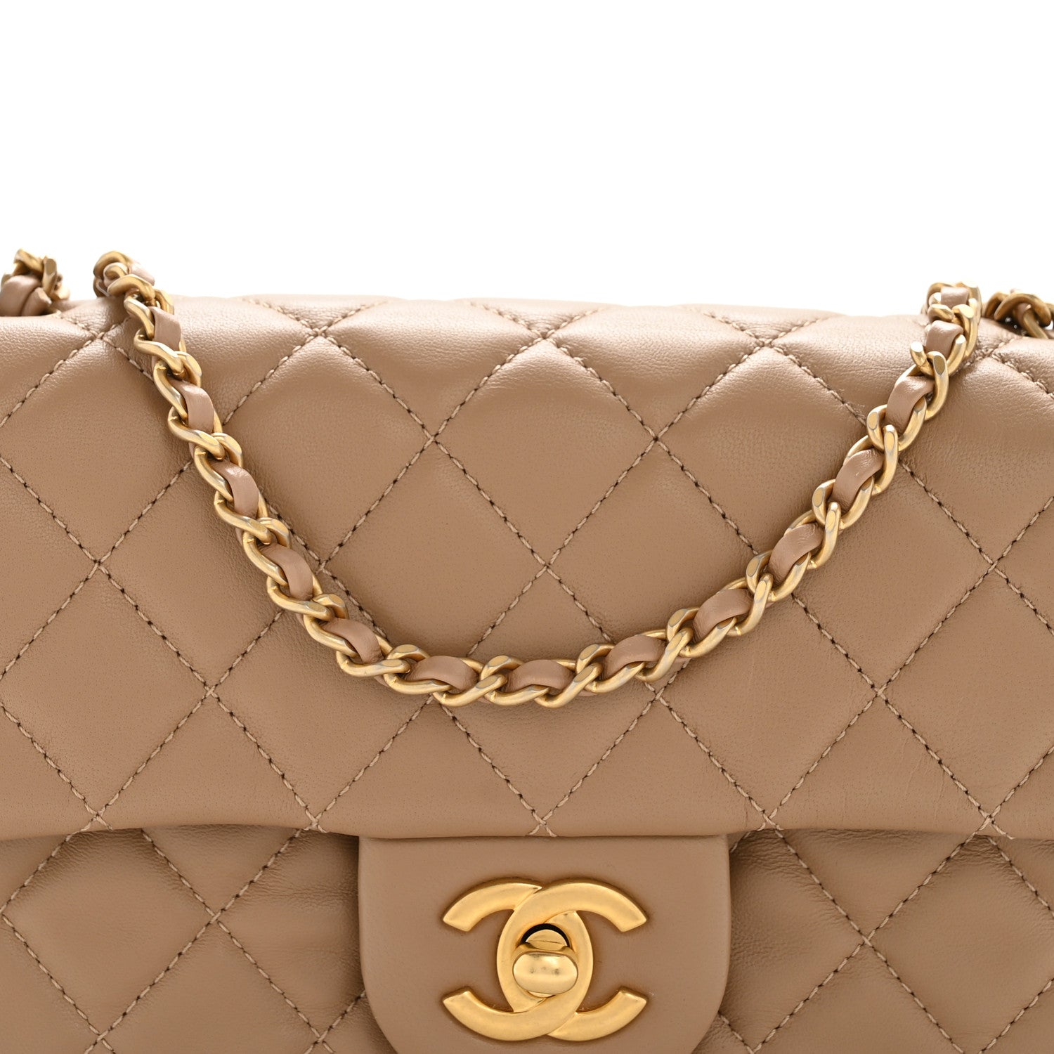 Chanel Lambskin Quilted Mini Rectangular Pearl Crush Flap Beige