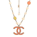Iridescent Enamel Pearl CC Short Necklace Pink Gold