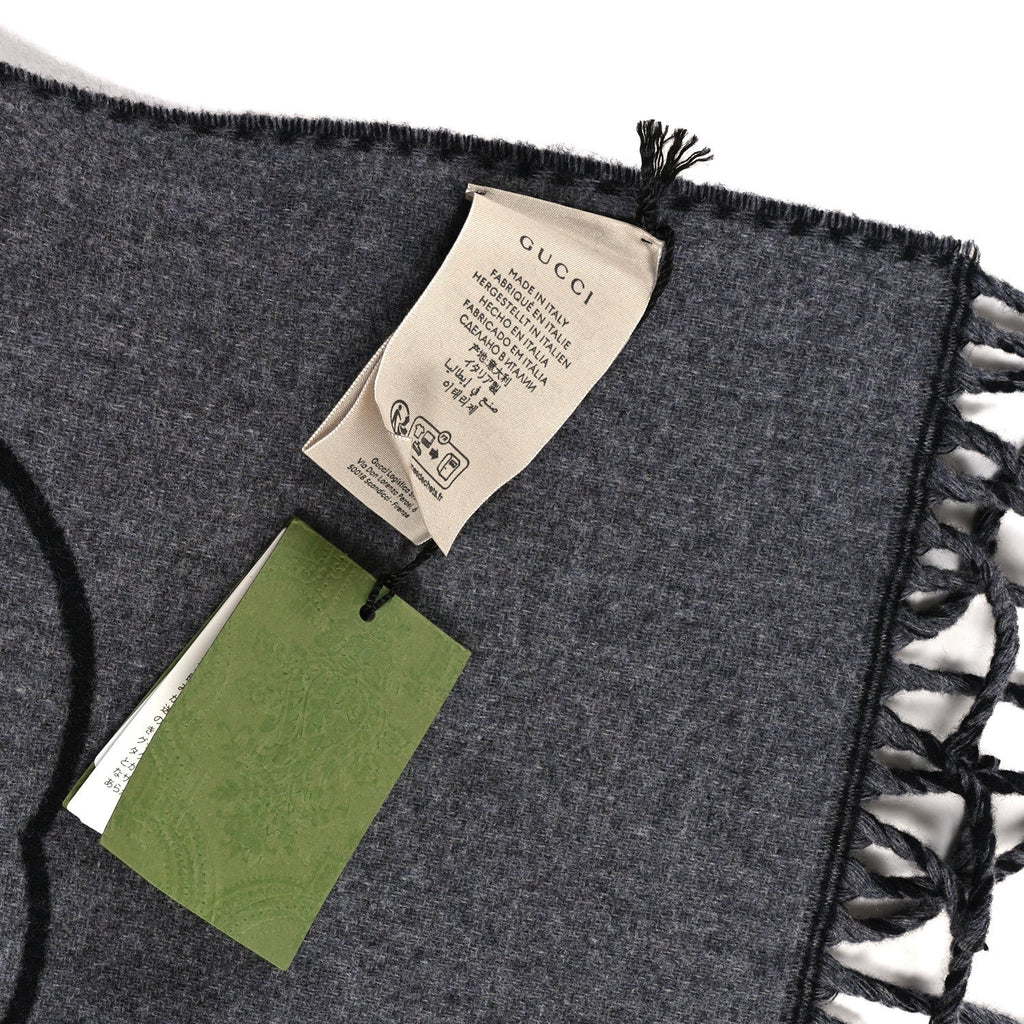Gucci Wool Cashmere Interlocking G Scarf Grey Black