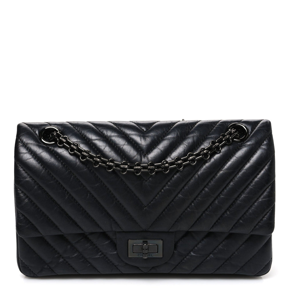 Chanel Aged Calfskin Chevron Quilted 2.55 Reissue 225 Flap So Black