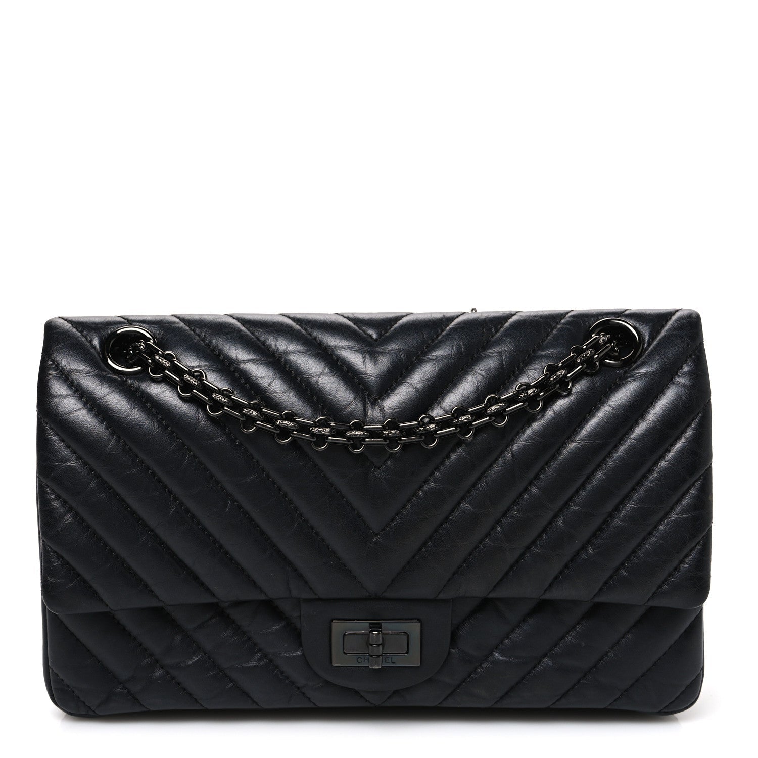 Chanel Aged Calfskin Chevron Quilted 2.55 Reissue 225 Flap So Black