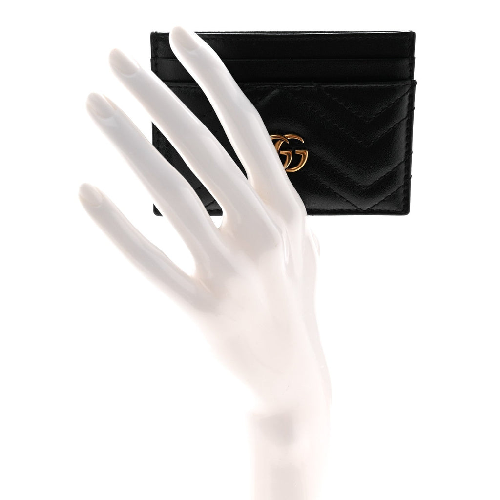 Gucci Calfskin Matelasse GG Marmont Card Holder Black